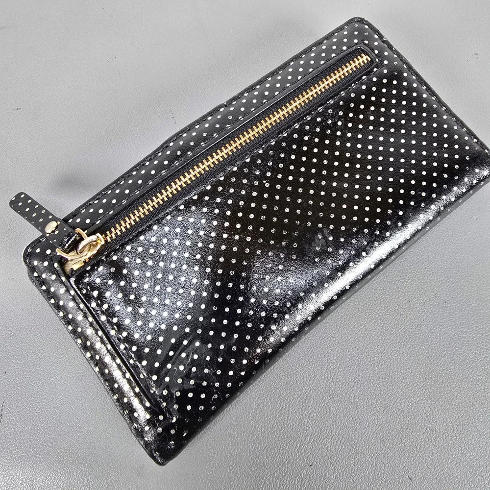 Kate Spade New York Black Polka Dot Saffiano Leather Bifold Slim Wallet